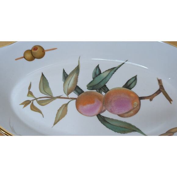 Royal Worcester England Oval Serving Tray With Gold Trim Accent Olives + Fruit - Picture 2 of 3